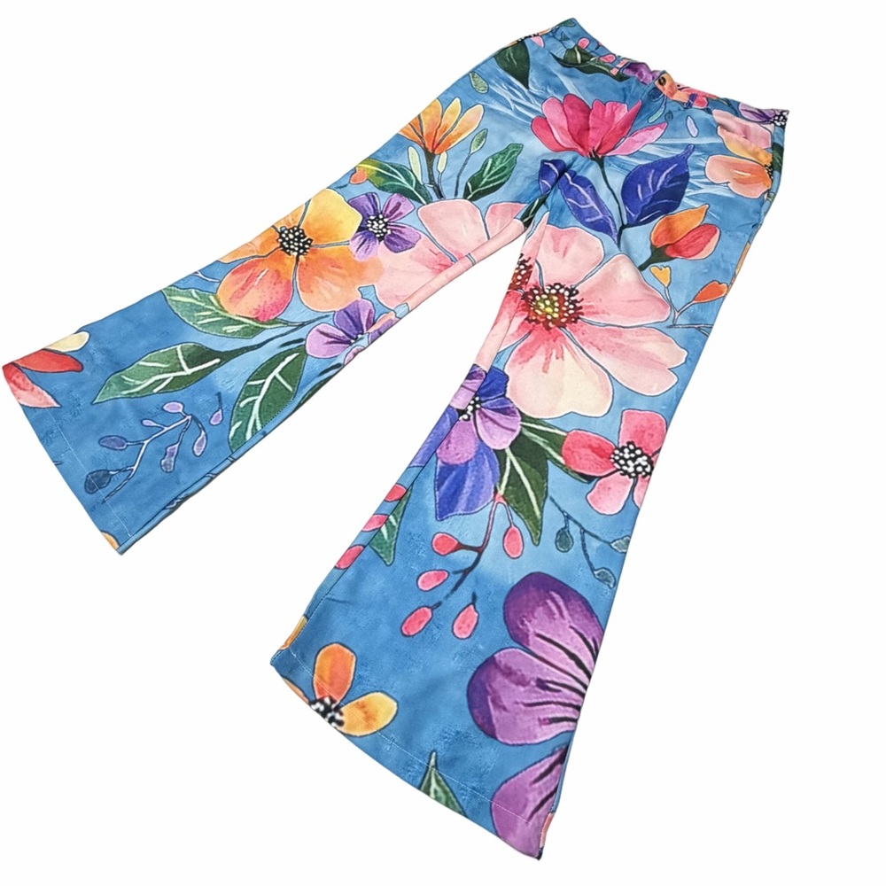 Women's Large Flower Print Fitted Waist Pant Size Large #260414